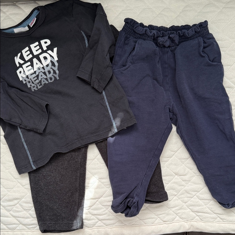 Zara Navy Elastic Waist Jogger Pants and long sleeve shirt